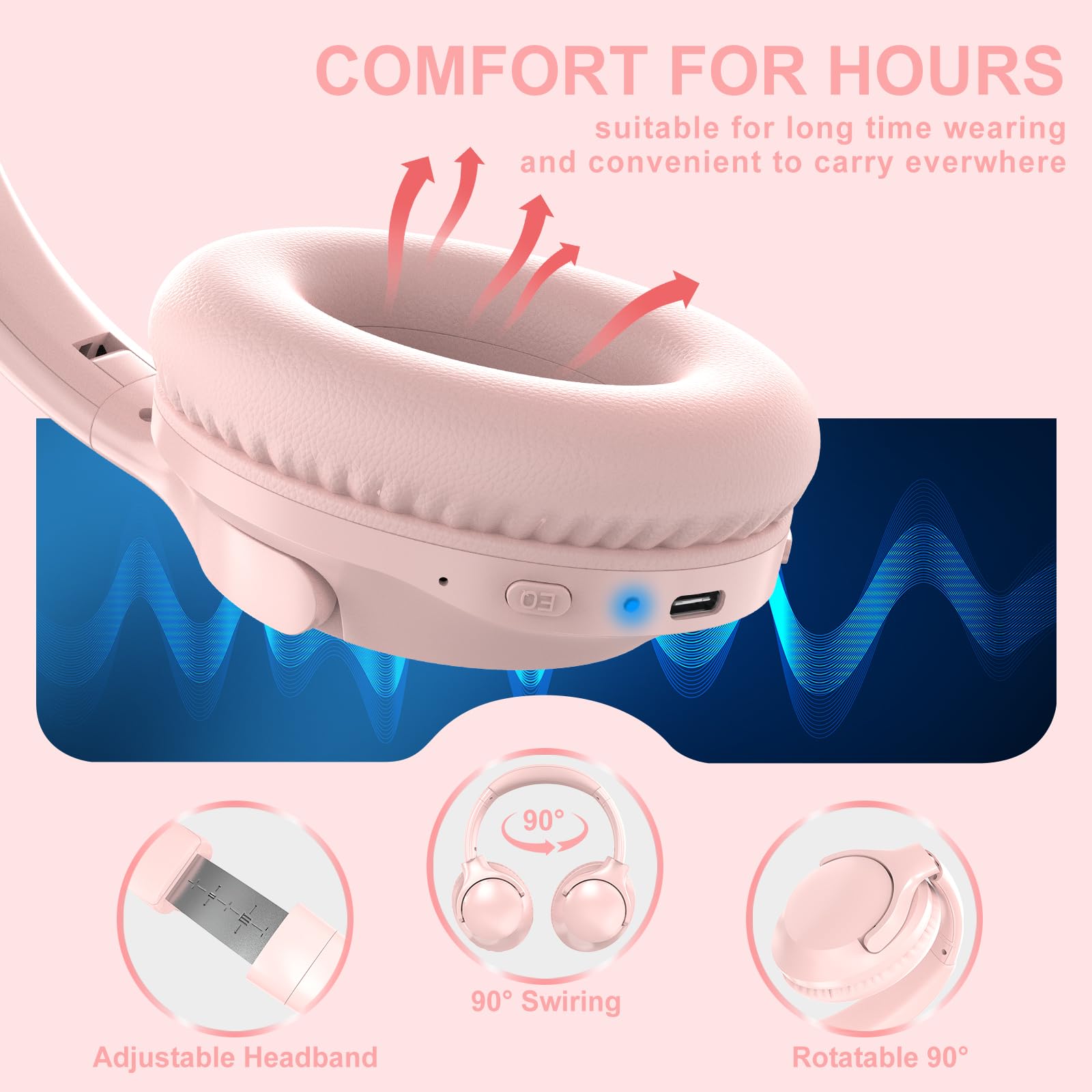 Foto 6 pulgar | Auriculares Bluetooth Midola B15 68h Playtime Hifi Stereo Rosa - Venta Internacional.