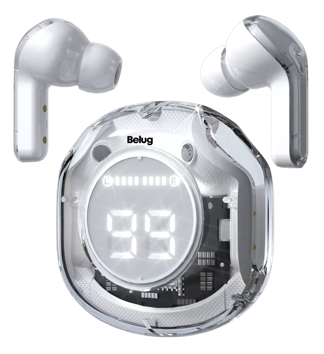 Foto 2 pulgar | Auriculares In-ear Belug Inalámbricos Bluetooth Cristal Con Led Transparente Blanco