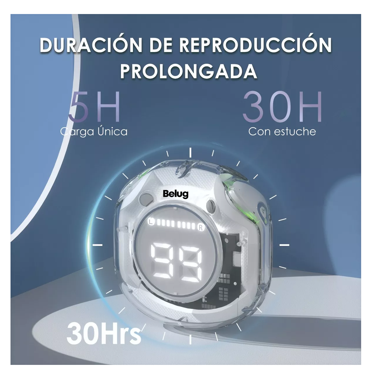 Foto 4 pulgar | Auriculares In-ear Belug Inalámbricos Bluetooth Cristal Con Led Transparente Blanco