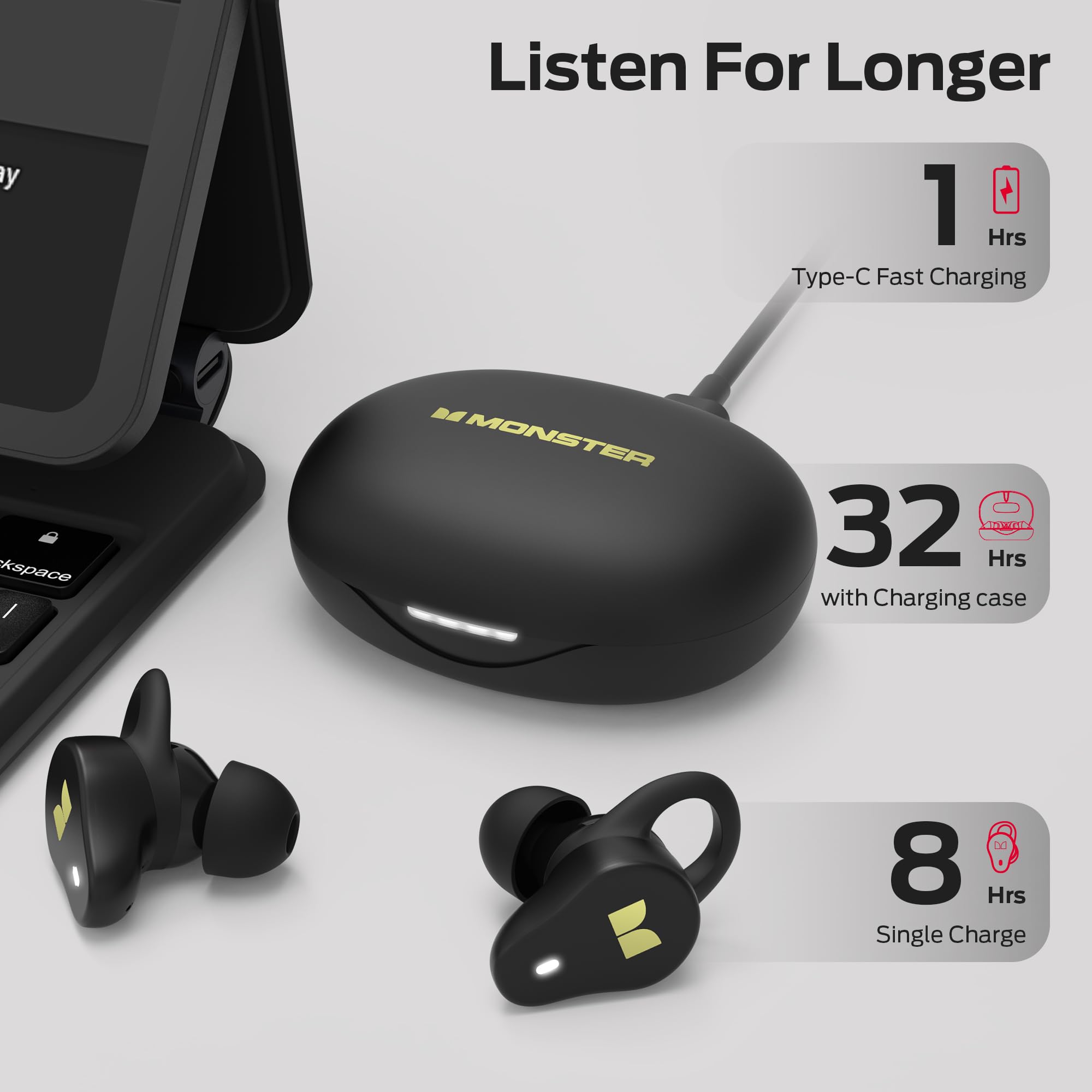 Foto 5 pulgar | Auriculares Inalámbricos Monster N-lite 210 Bluetooth 5.4 Impermeables - Venta Internacional.
