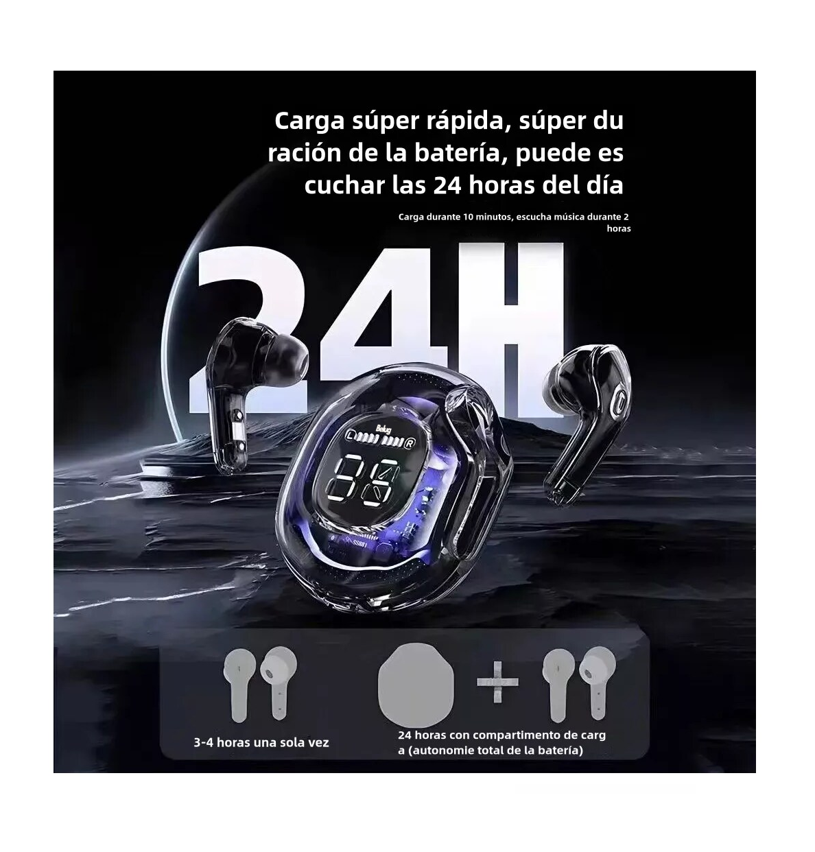 Foto 2 | Audifonos Inalámbricos Belug Pantalla Digital Reducción Ruido Ipx4 Negro
