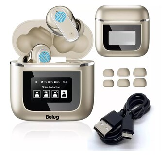 Foto 3 | Audífonos Smart Pantalla Anc Bluetooth 5.4 Tws Auriculares Belug, Plateado