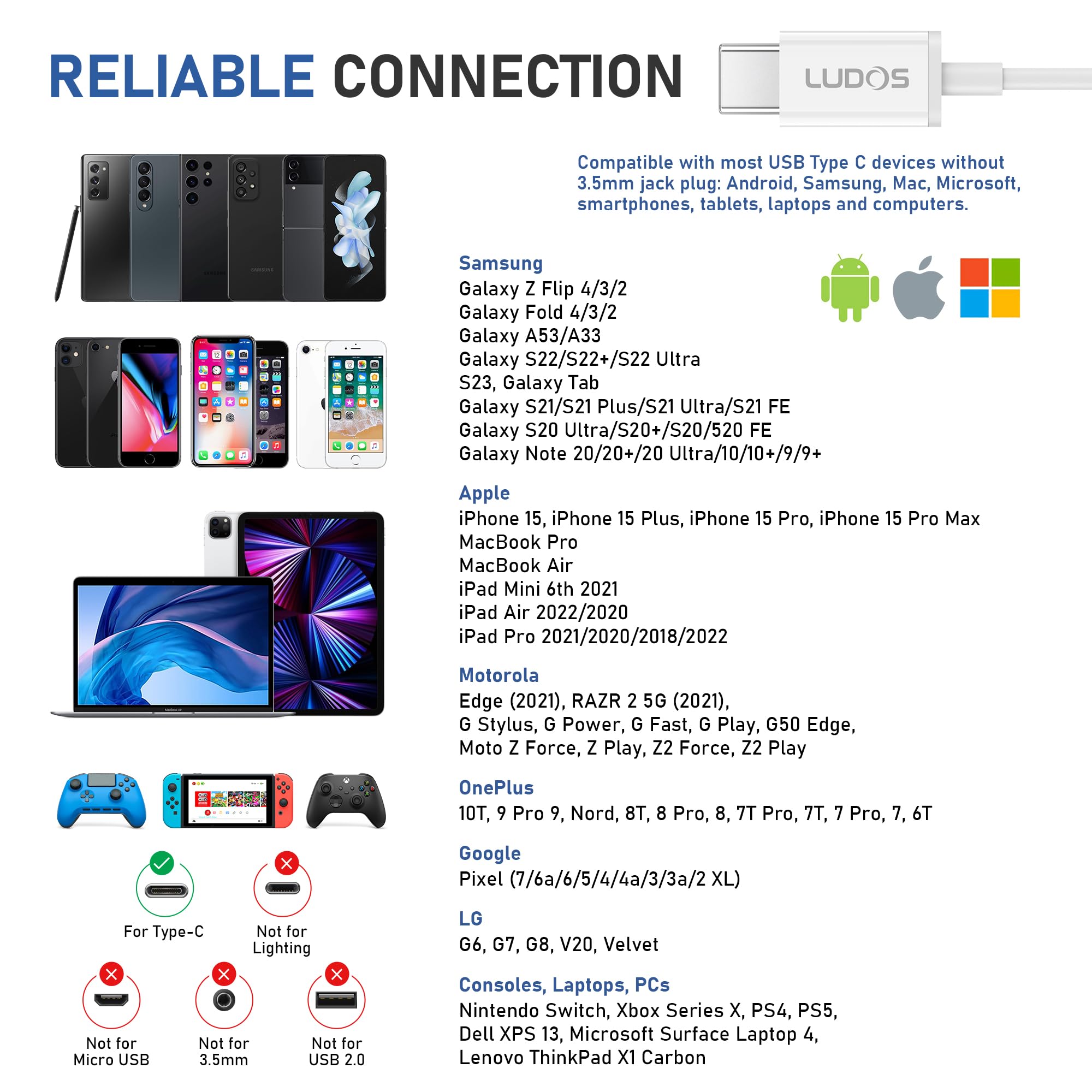 Foto 3 pulgar | Auriculares Usb-c Con Cable Ludos Ferox Con Micrófono Para Iphone Y Samsung - Venta Internacional.