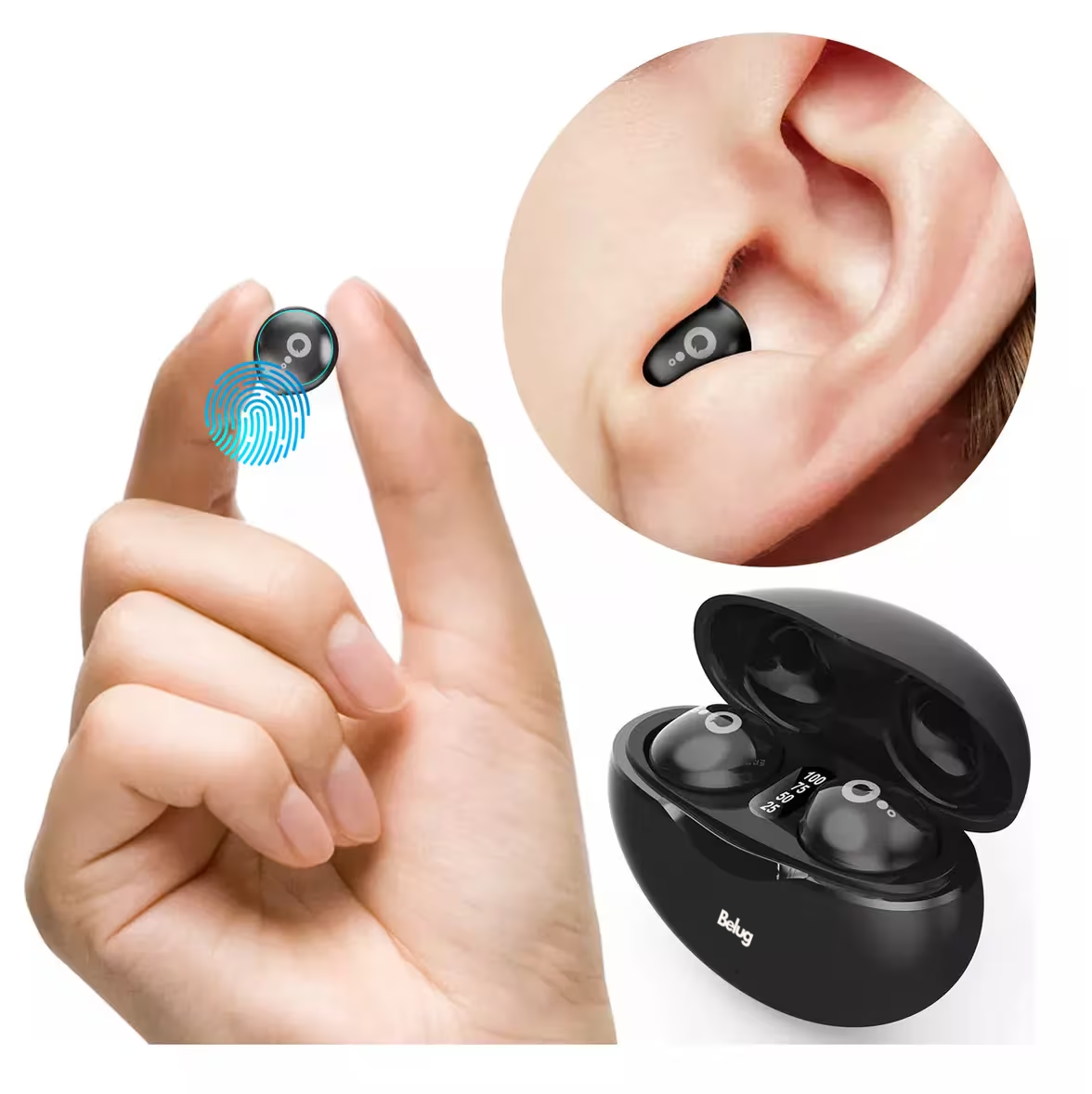 Foto 3 pulgar | Audífonos Invisibles Verdaderamente Inalámbricos Con Bt 5.3 Belug,  Negro