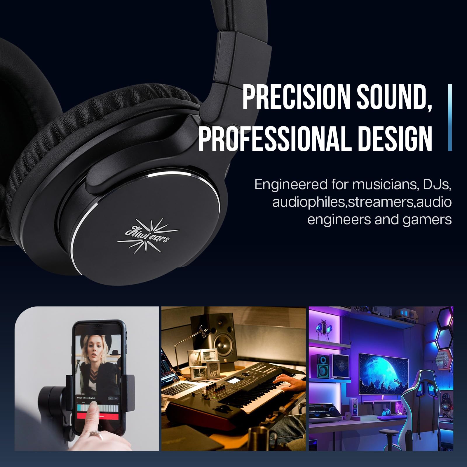 Foto 6 pulgar | Auriculares Linsoul Kiwi Ears Division Over Ear 40 Mm Con Cable Bla - Venta Internacional.