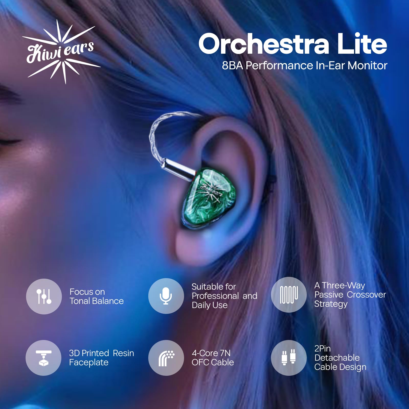 Foto 4 pulgar | Monitor Intrauditivo Linsoul Kiwi Ears Orchestra Lite 8ba Iem Verde - Venta Internacional.