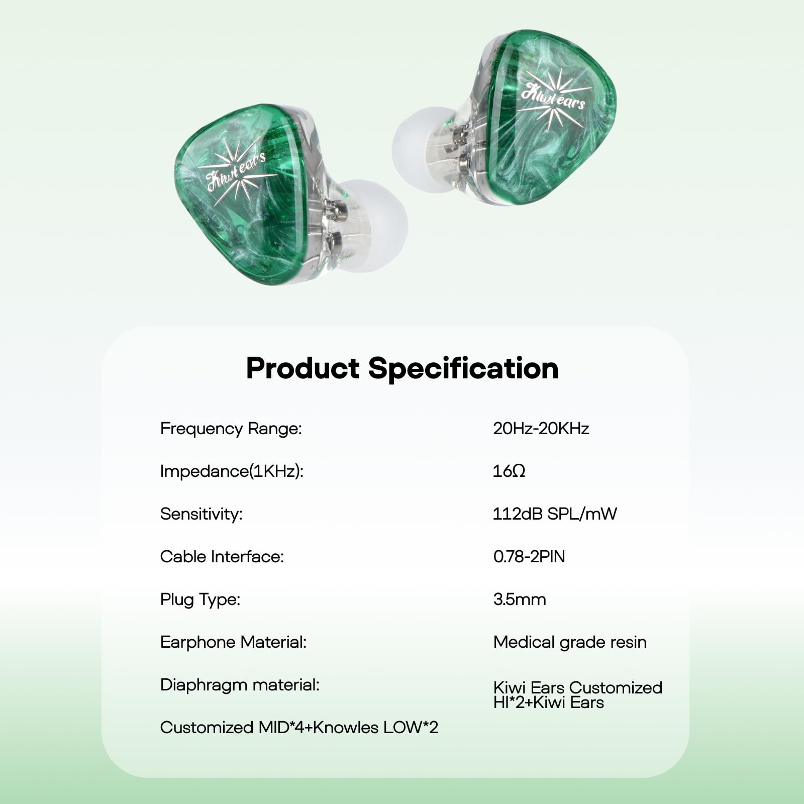 Foto 6 pulgar | Monitor Intrauditivo Linsoul Kiwi Ears Orchestra Lite 8ba Iem Verde - Venta Internacional.