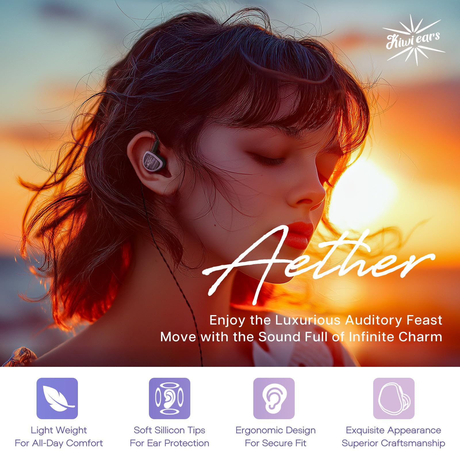 Foto 3 pulgar | Monitor Intraural Linsoul Kiwi Ears Aether Con Mango Plano De 15,3 Mm - Venta Internacional.