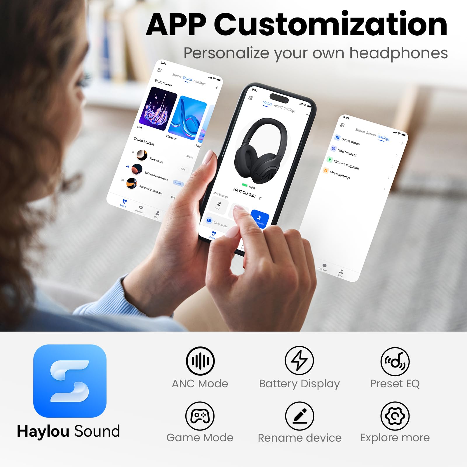 Foto 7 pulgar | Auriculares Haylou S30 Hybrid Anc Para Colocar Sobre Las Orejas Bluetooth 5.4 - Venta Internacional.