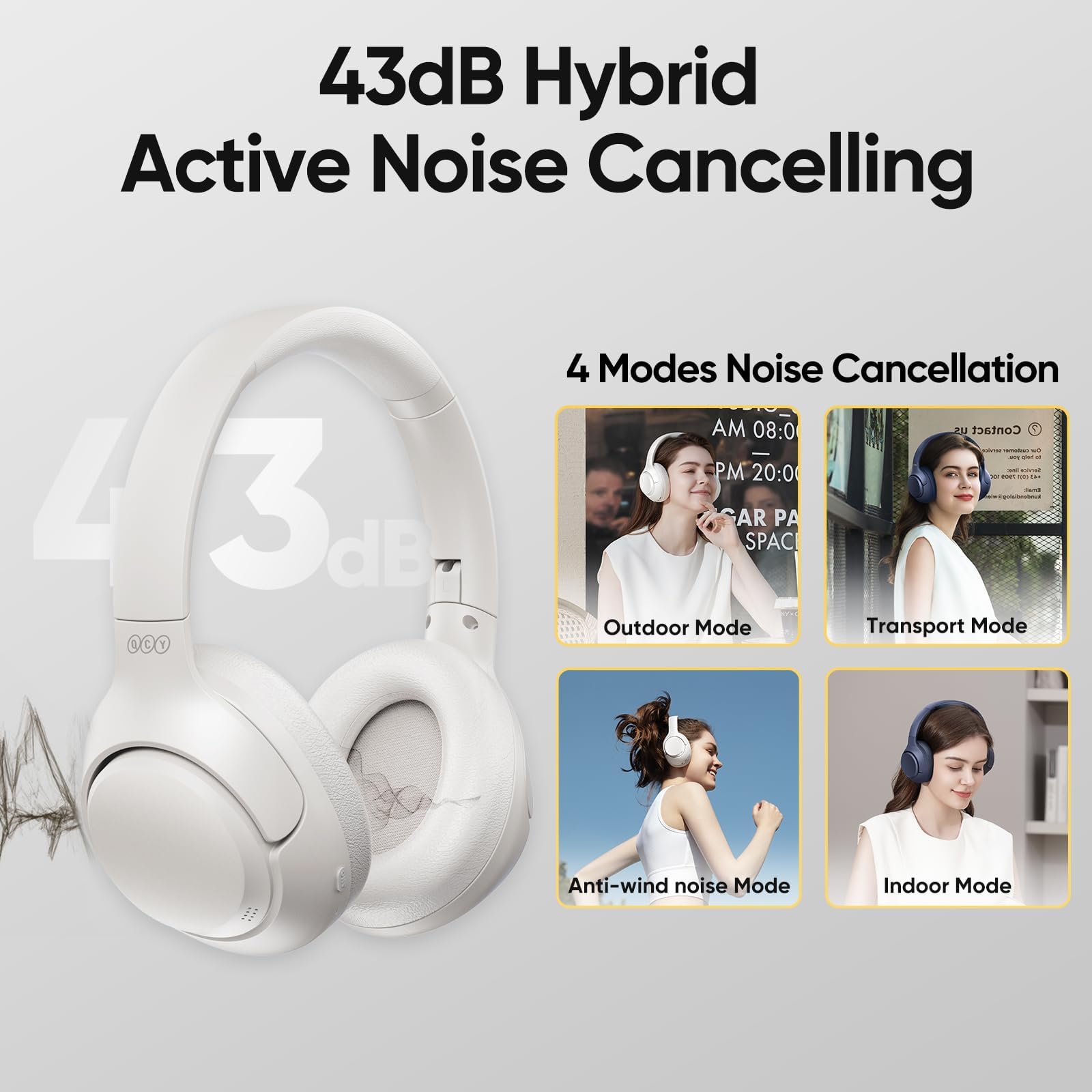 Foto 2 | Auriculares Bluetooth Qcy H3 Anc Para Colocar Sobre Las Orejas Con Micrófono 60h, Color Blanco - Venta Internacional.