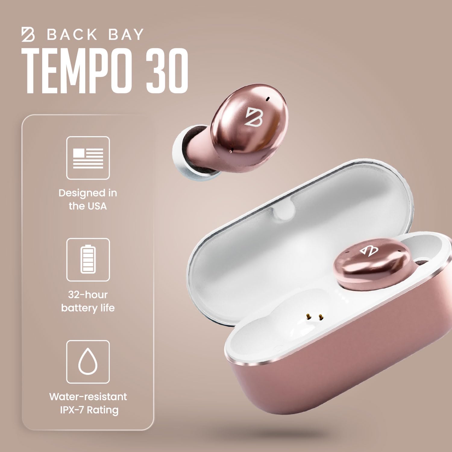 Foto 4 pulgar | Auriculares Inalámbricos Back Bay Audio Tempo 30 Para Orejas Pequeñas, Color Rosa - Venta Internacional.