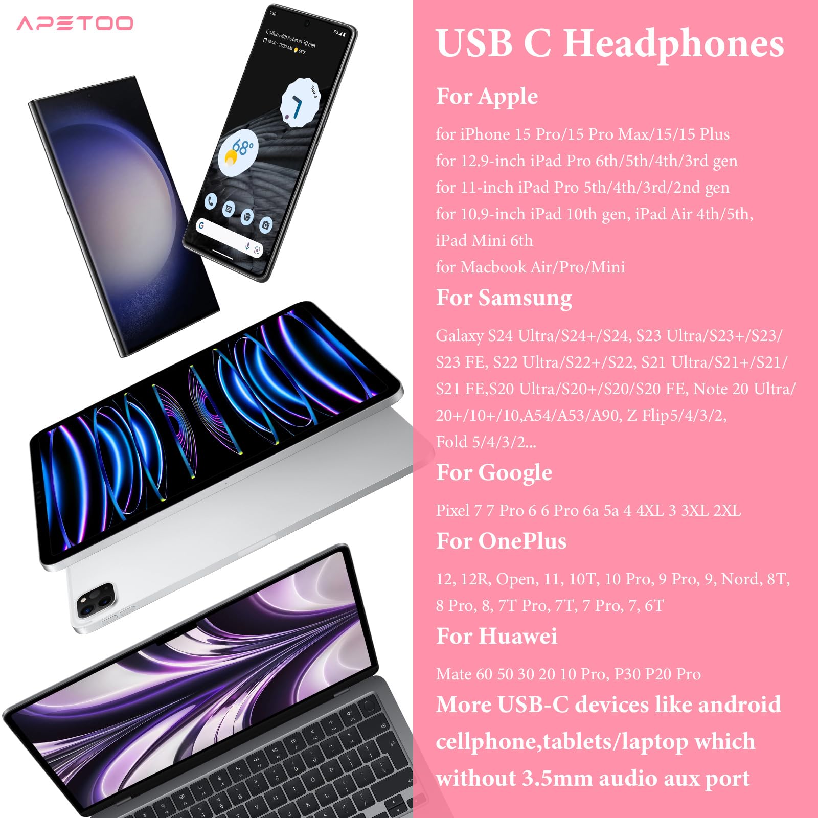 Foto 8 pulgar | Auriculares Apetoo Usb C Para Apple Iphone 15 Pro Max Ipad Pro - Venta Internacional.