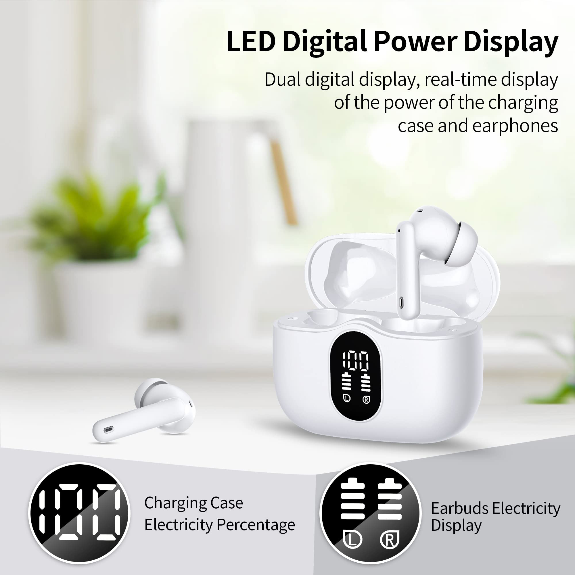 Foto 2 | Auriculares Inalámbricos Bluetooth 5.3 Hisoos Hi-fi Estéreo Blancos - Venta Internacional.