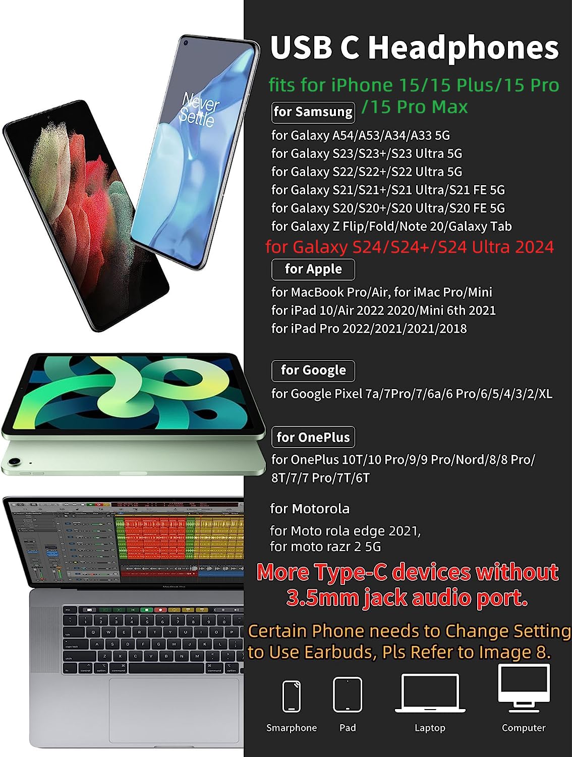 Foto 6 pulgar | Auriculares Usb C Titacute Para Iphone 15 Pro Max Galaxy S23 - Venta Internacional.