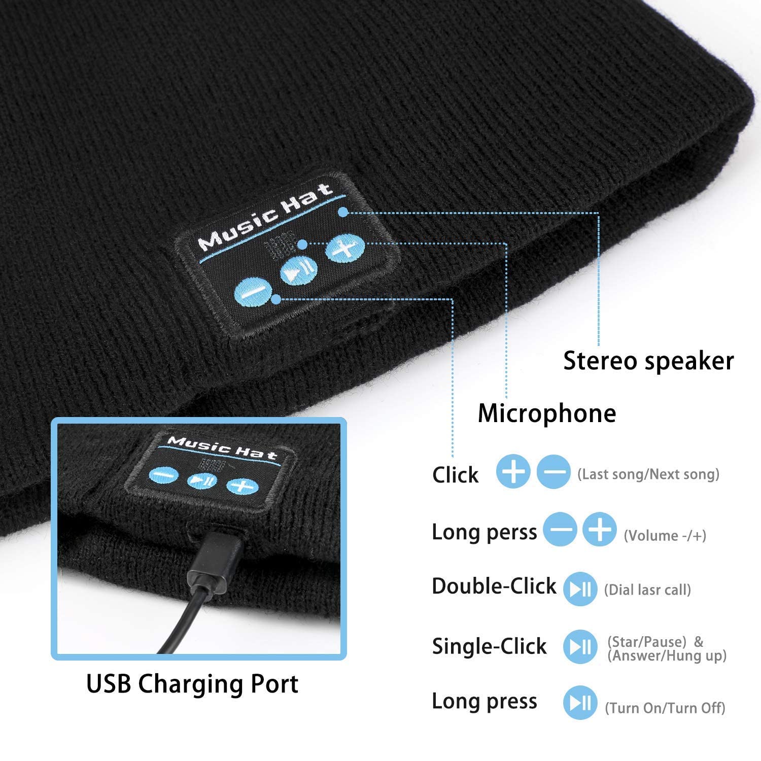 Foto 5 | Gorra Bluetooth Beanie Zruhig De Punto Estéreo Para Música V5.0, Color Blanco - Venta Internacional.