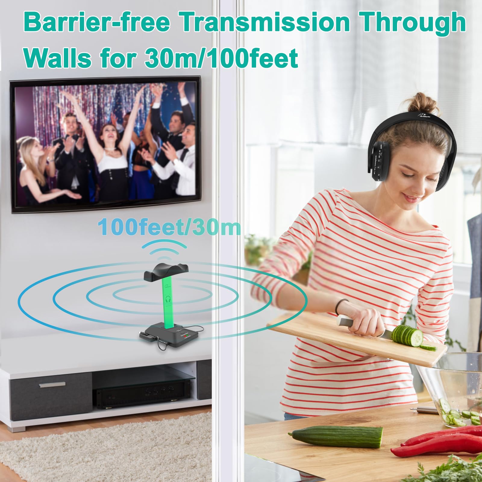 Foto 3 pulgar | Auriculares Inalámbricos Wallarge Dual Para Ver La Televisión Con Transmisor - Venta Internacional.