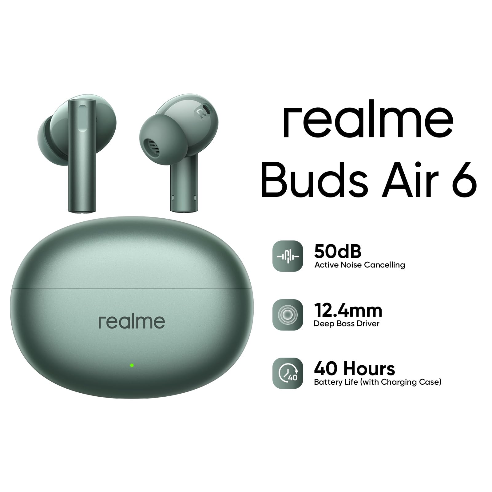 Foto 2 | Auriculares Intraurales Realme Buds Air 6 Tws Driver De 12,4 Mm, Color Verde Bosque - Venta Internacional.