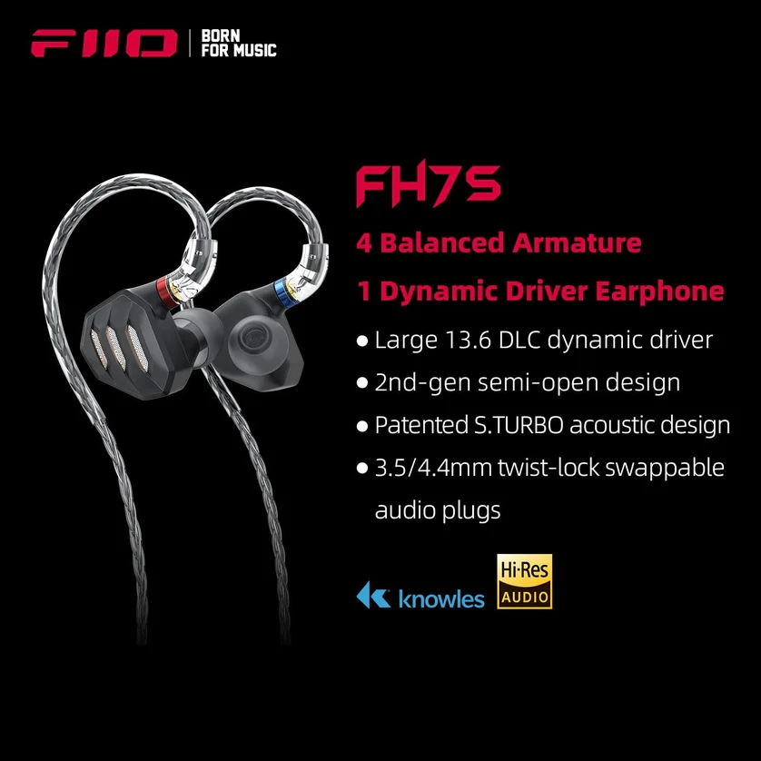 Foto 4 pulgar | Audífonos Híbridos De 5 Drivers + Turbo Bass Fiio Fh7s Black