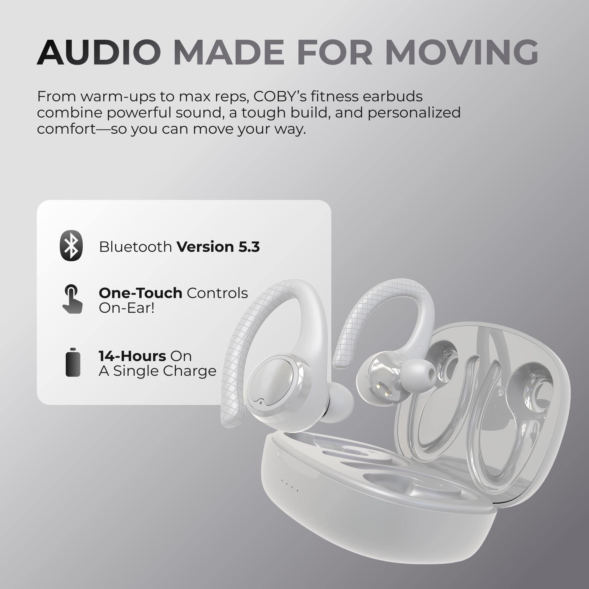Foto 4 pulgar | Auriculares Inalámbricos Bluetooth Coby, Ganchos Intercambiables, Blancos - Venta Internacional.