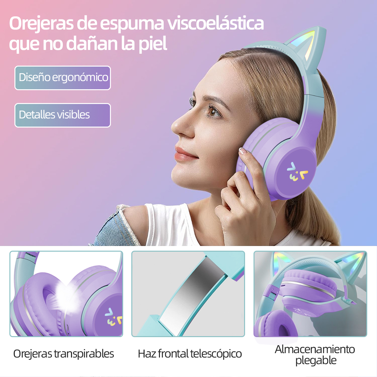 Foto 4 pulgar | Auriculares Inalámbricos Bluetooth Cat Ear Krios Para Niños
