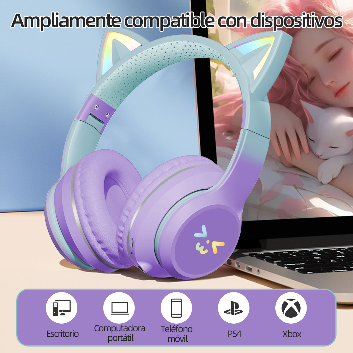 Foto 5 pulgar | Auriculares Inalámbricos Bluetooth Cat Ear Krios Para Niños