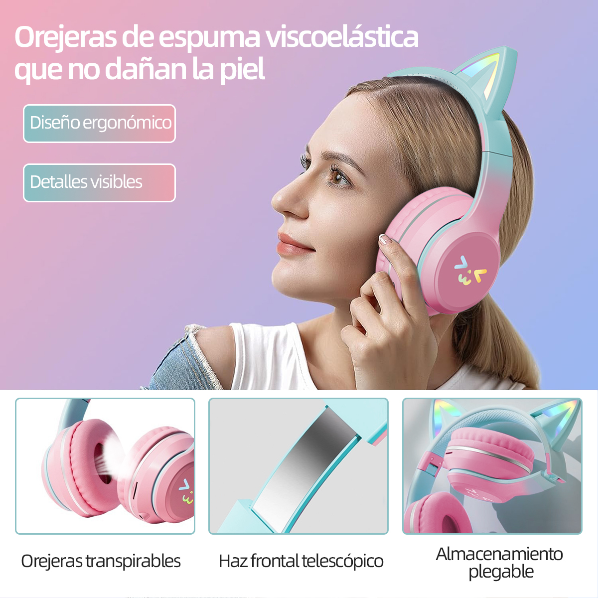 Foto 4 pulgar | Auriculares Inalámbricos Bluetooth Cat Ear Krios Para Niños
