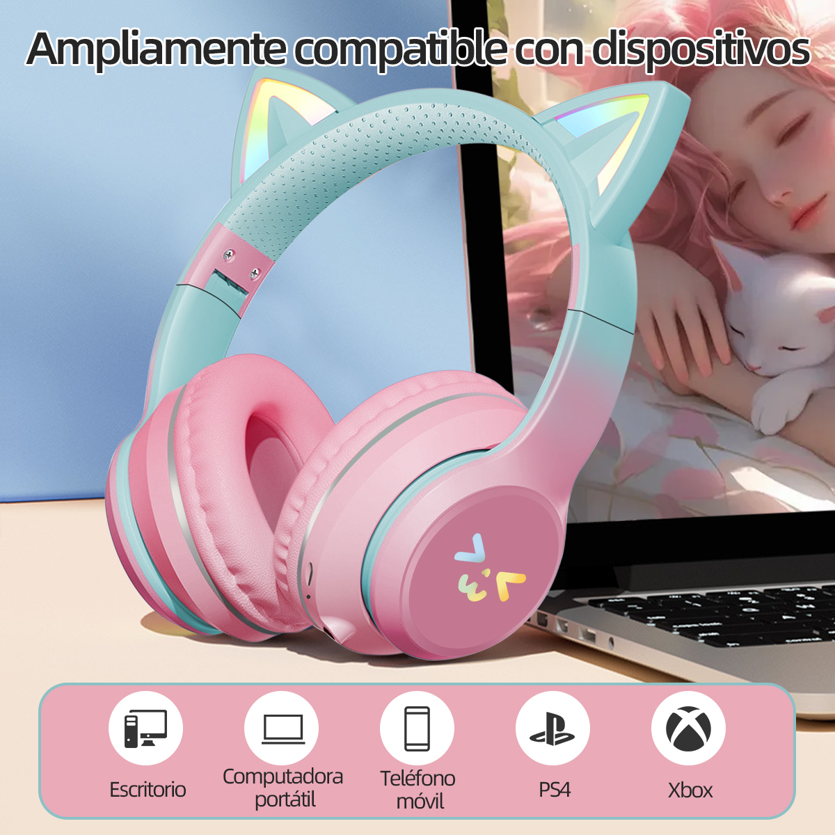Foto 5 pulgar | Auriculares Inalámbricos Bluetooth Cat Ear Krios Para Niños
