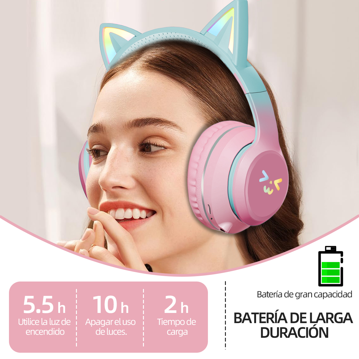 Foto 8 pulgar | Auriculares Inalámbricos Bluetooth Cat Ear Krios Para Niños