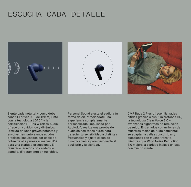 Foto 6 | Auriculares Inalámbricos Cmf Buds 2 Plus Gris Claro Versión Intl