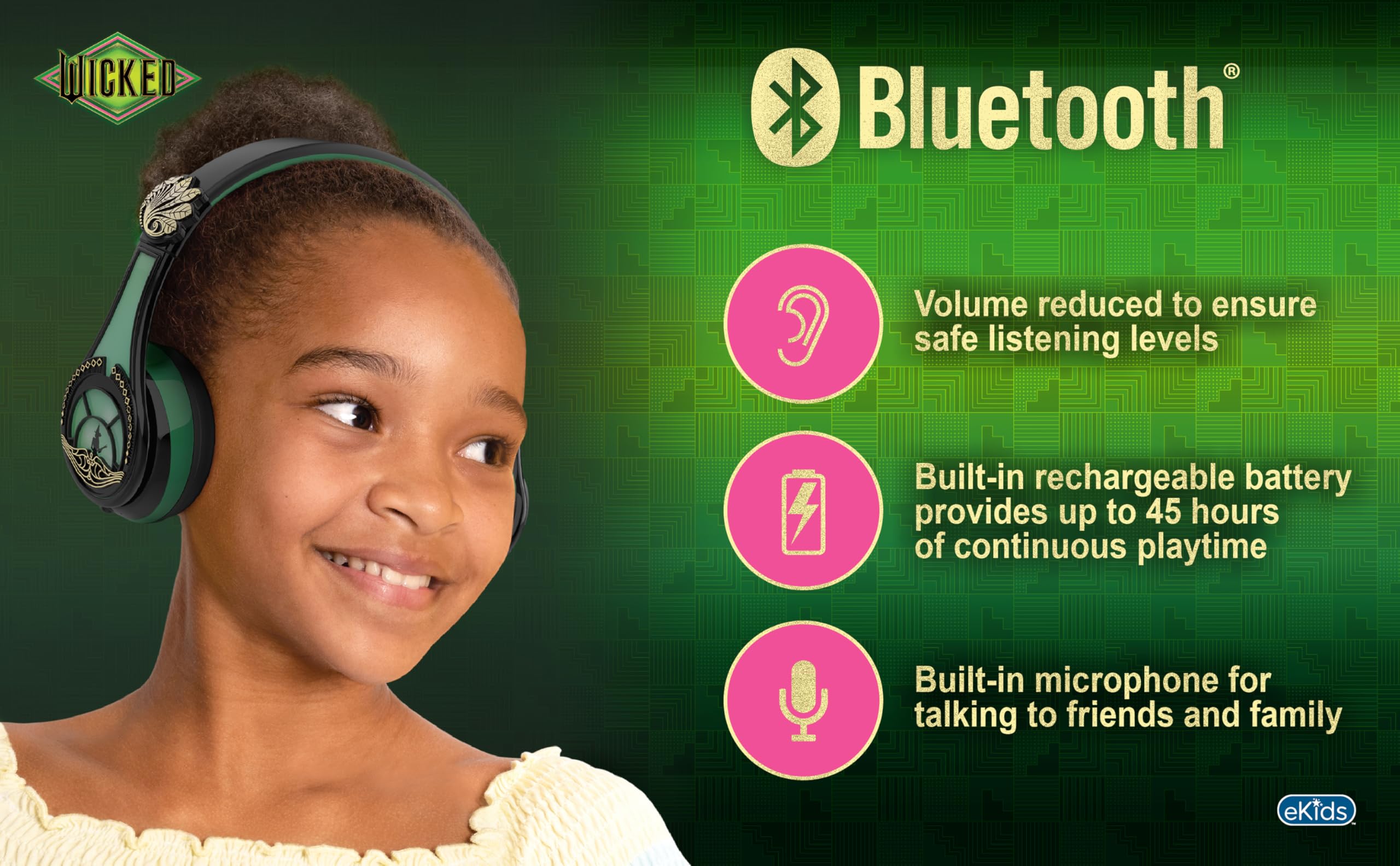 Foto 3 pulgar | Auriculares Bluetooth Ekids Wicked Elphaba Con Micrófono - Venta Internacional.