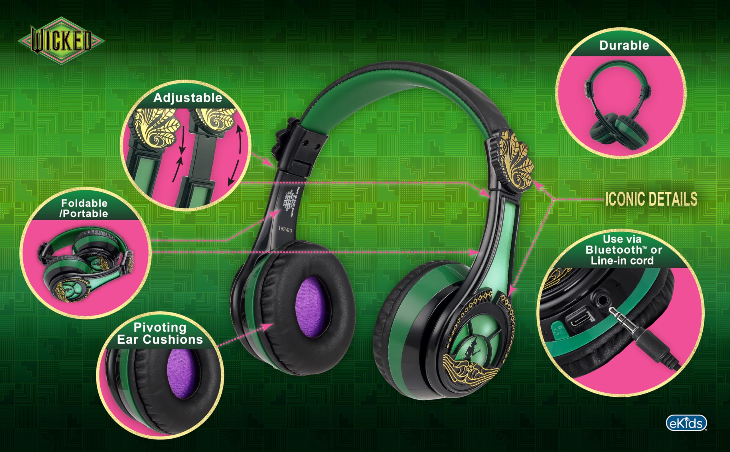 Foto 3 | Auriculares Bluetooth Ekids Wicked Elphaba Con Micrófono - Venta Internacional.