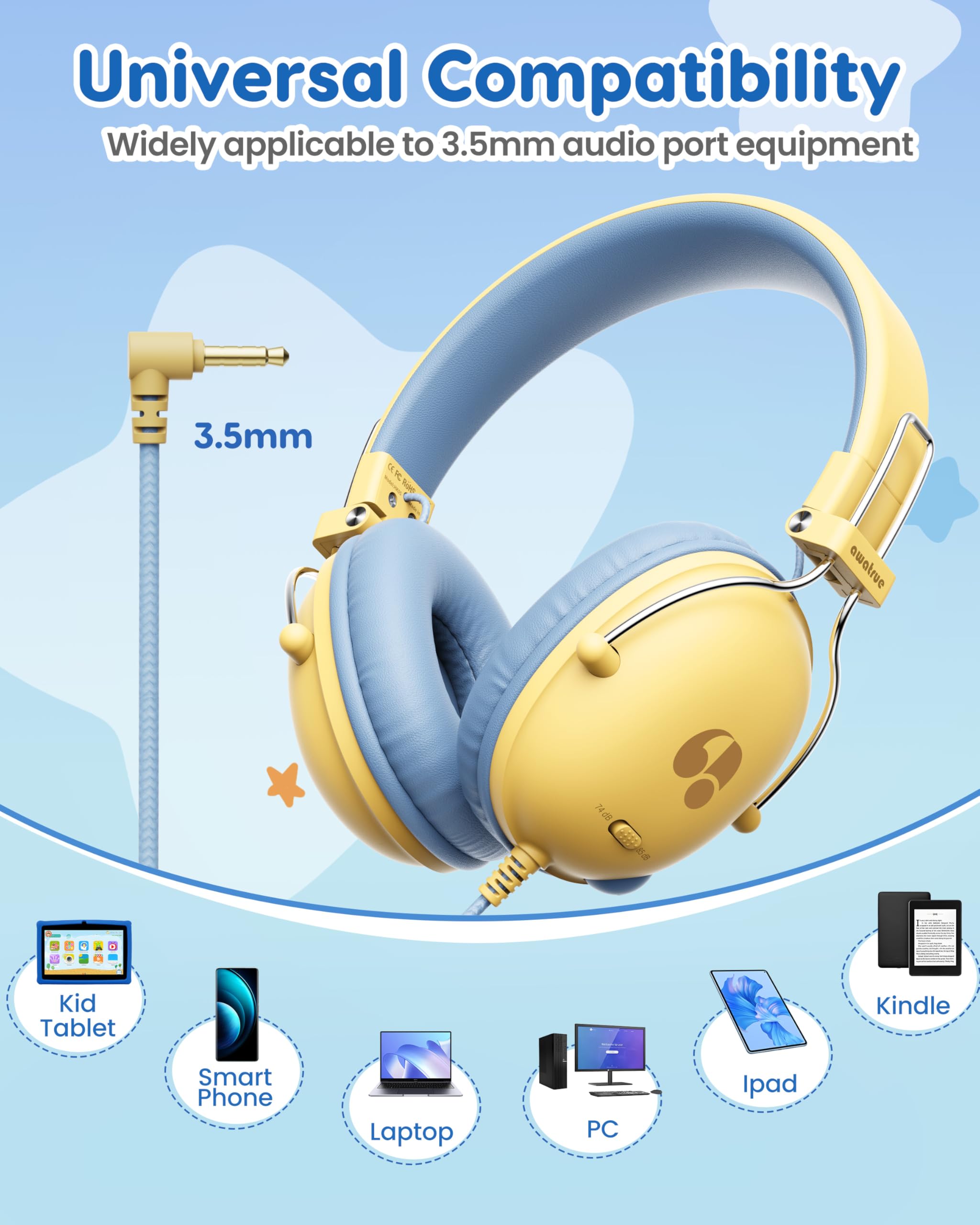 Foto 6 | Auriculares Awatrue Kids Wired Para Niños Pequeños Con Límite De Volumen De 74/85 Db - Venta Internacional.