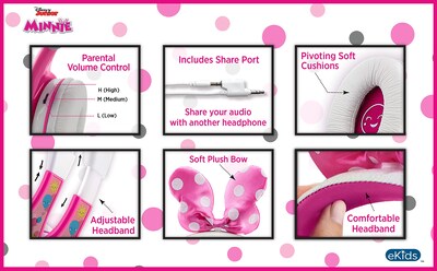 Foto 4 | Auriculares Ekids Minnie Mouse Con Cable Para Niños Con Limitador De Volumen - Venta Internacional.