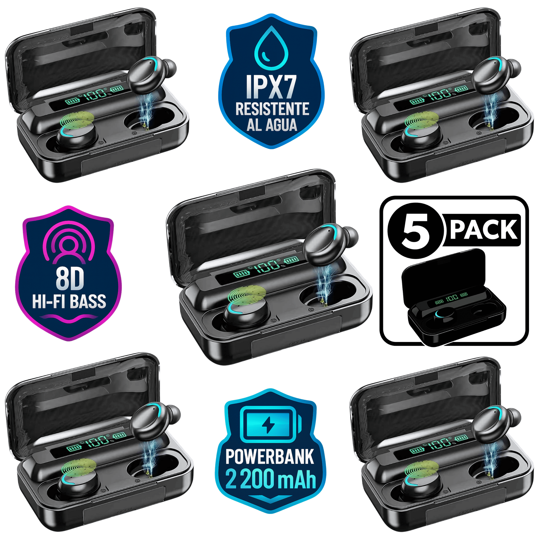 Foto 2 pulgar | Audífonos Inalámbricos In-Ear Pro 5 Piezas con Cancelación de Ruido, Sonido HD y Estuche Power Bank