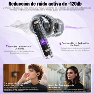 Foto 3 | Smart Pantalla Audífonos Belug Bluetooth 5.4 Anc Auriculares Negros