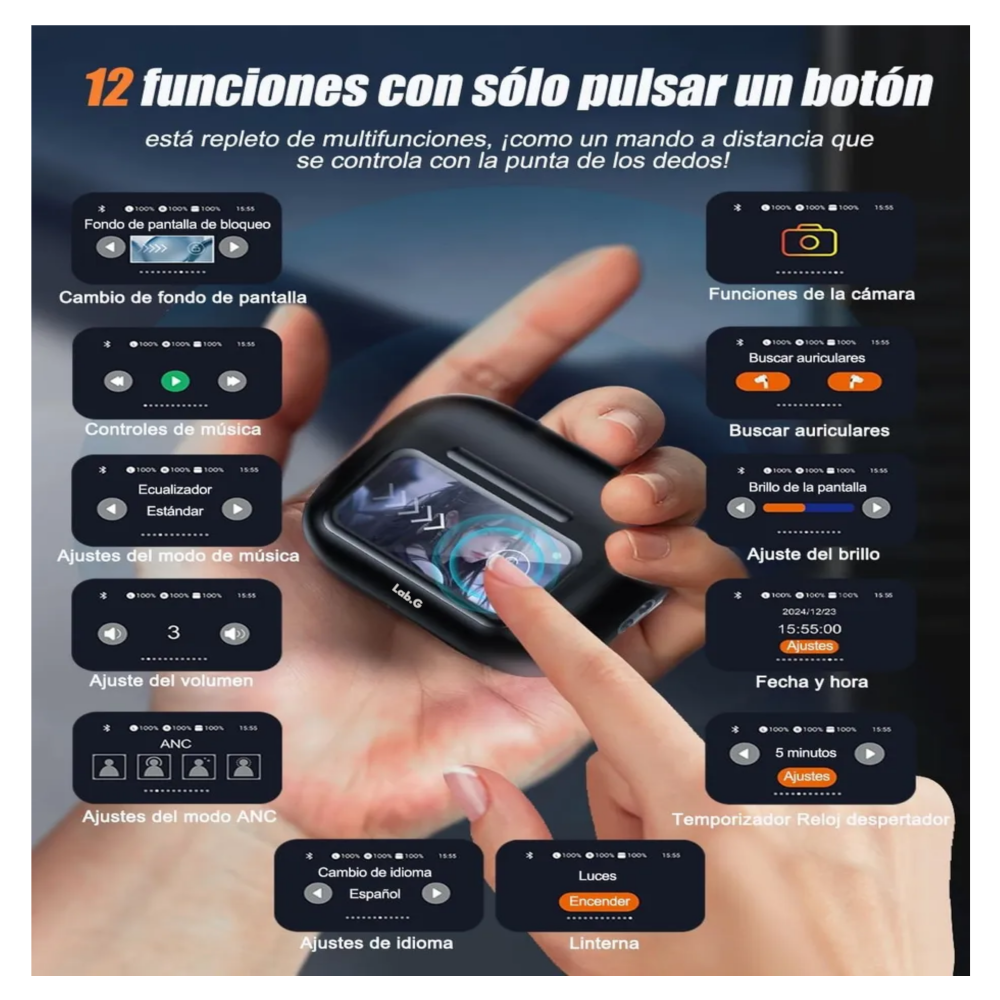 Foto 3 pulgar | ''audífonos Inalámbricos Lab.g Con Pantalla Inteligente Negros ''