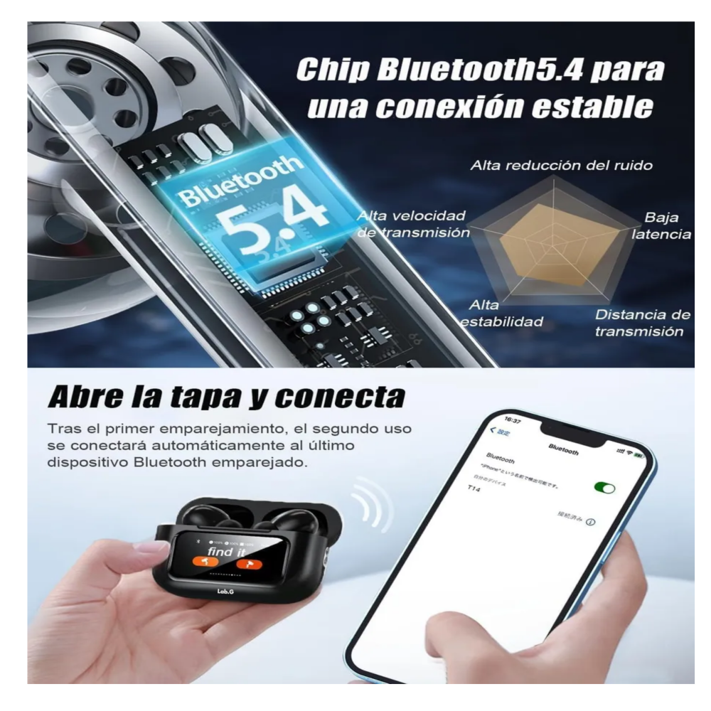 Foto 5 pulgar | ''audífonos Inalámbricos Lab.g Con Pantalla Inteligente Negros ''