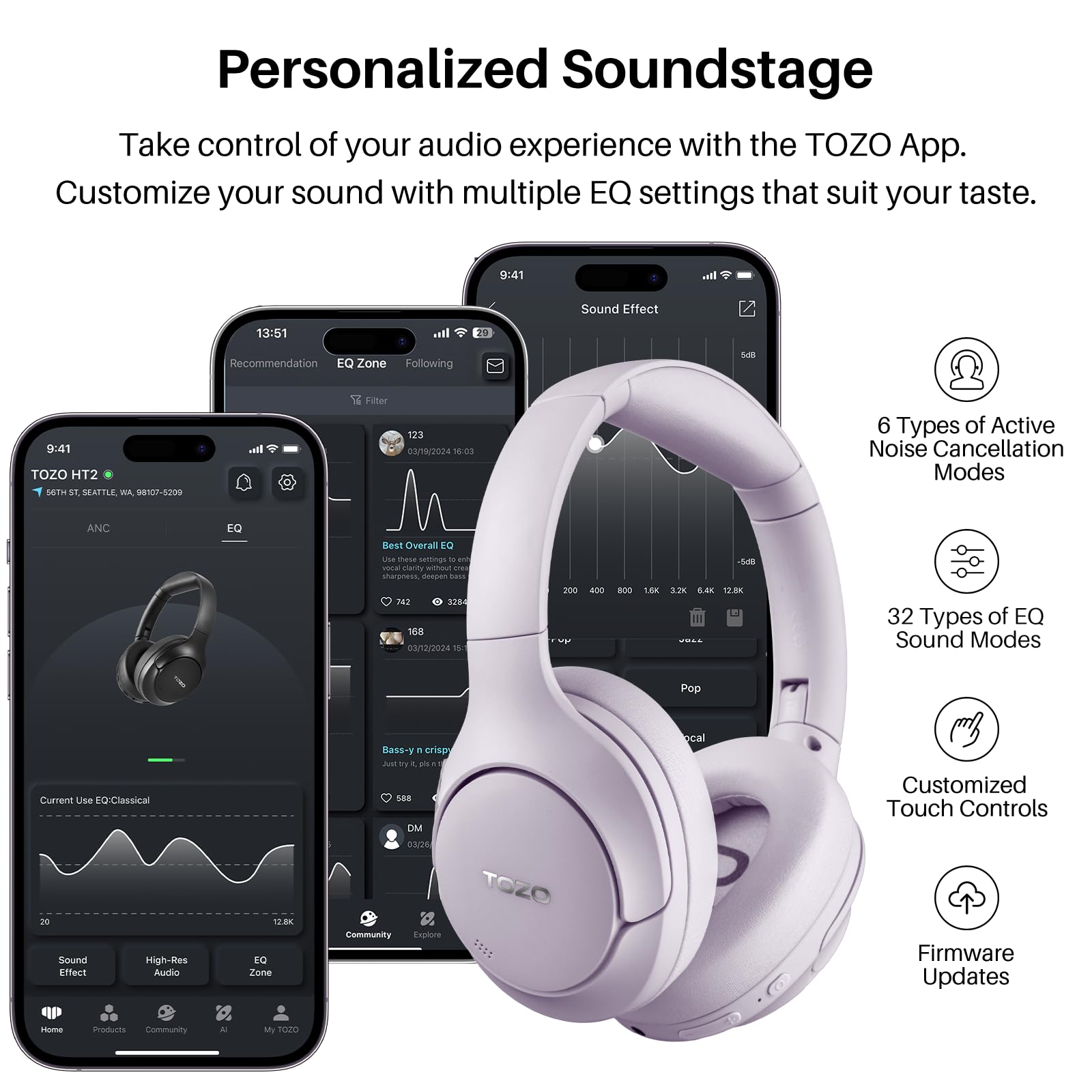 Foto 7 pulgar | Auriculares Tozo Ht2 Hybrid Con Cancelación Activa De Ruido Morados - Venta Internacional.