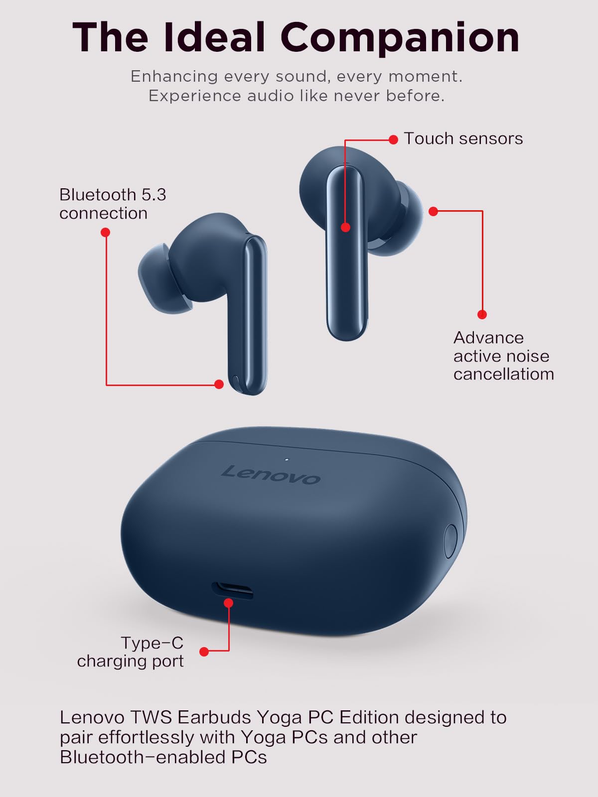 Foto 3 | Auriculares Inalámbricos Lenovo Tws Yoga Pc Edition Con Anc Bluetooth 5.3 - Venta Internacional.