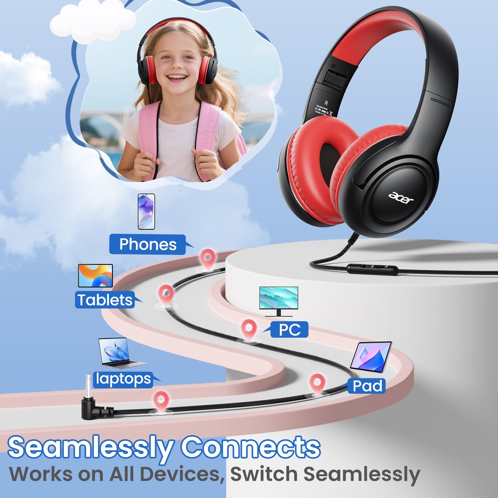 Foto 6 pulgar | Auriculares Acer Hk03 Kids Con Cable Para Colocar Sobre Las Orejas  Limitador De Volumen 85/94 Db - Venta Internacional.