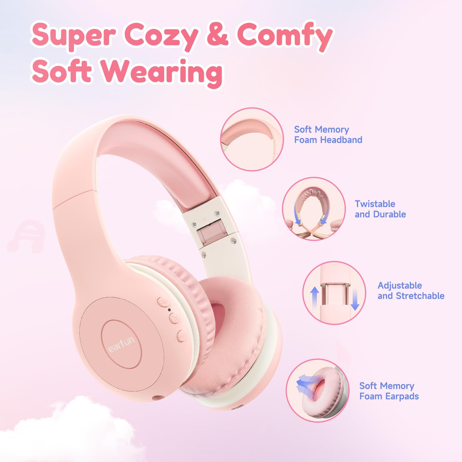 Foto 5 pulgar | Auriculares Bluetooth Earfun K2 Kids Con Límite De Volumen  Color Rosa - Venta Internacional.