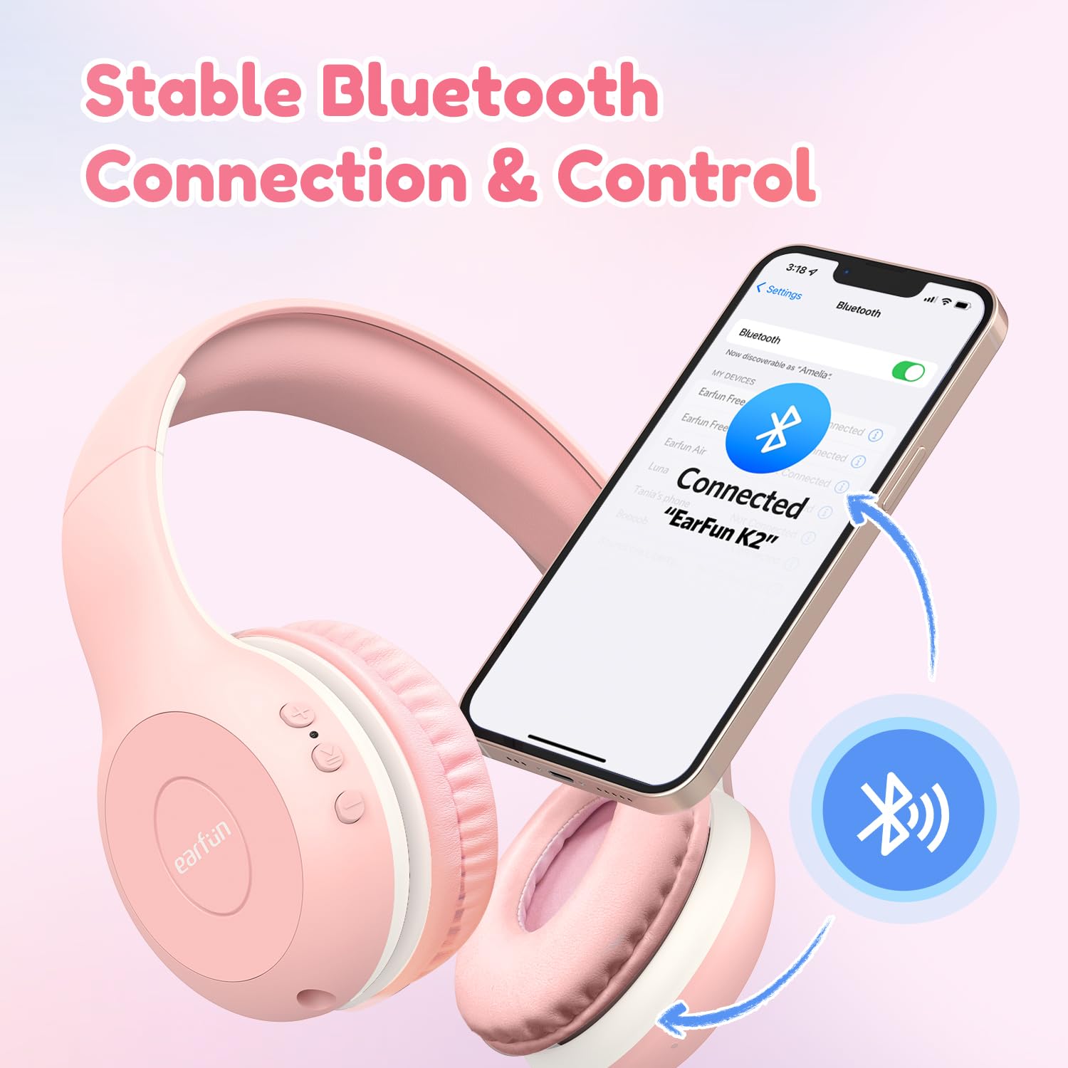 Foto 7 pulgar | Auriculares Bluetooth Earfun K2 Kids Con Límite De Volumen  Color Rosa - Venta Internacional.