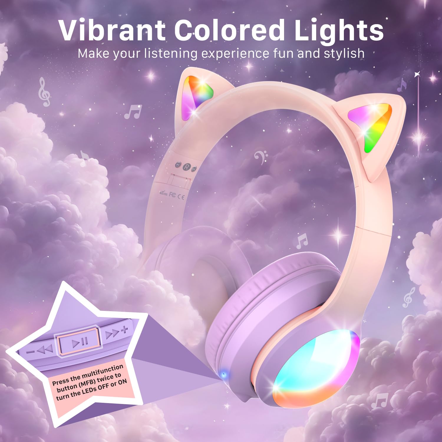 Foto 2 | Auriculares Fospower Kids Bluetooth 5.2 Con Led Cat Ears 100h - Venta Internacional.