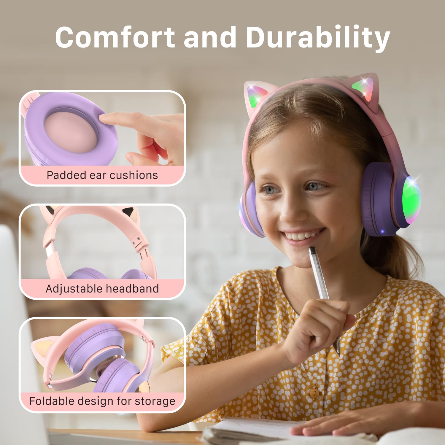 Foto 5 | Auriculares Fospower Kids Bluetooth 5.2 Con Led Cat Ears 100h - Venta Internacional.