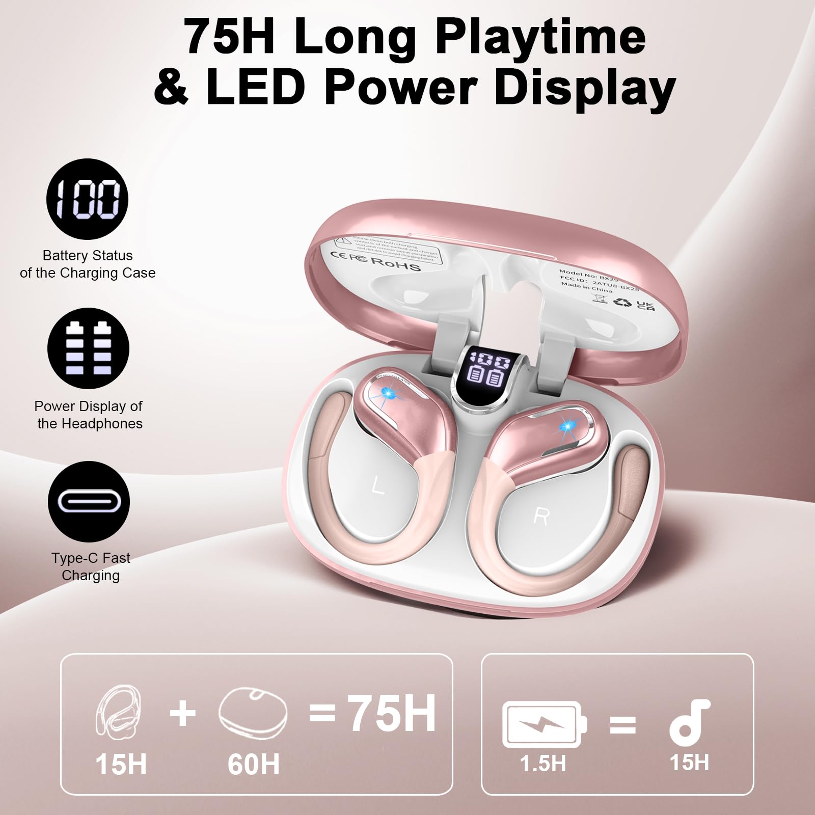 Foto 5 pulgar | Auriculares Inalámbricos Ltinist Bx29 Bluetooth 5.4 75 Horas Oro Rosa - Venta Internacional.