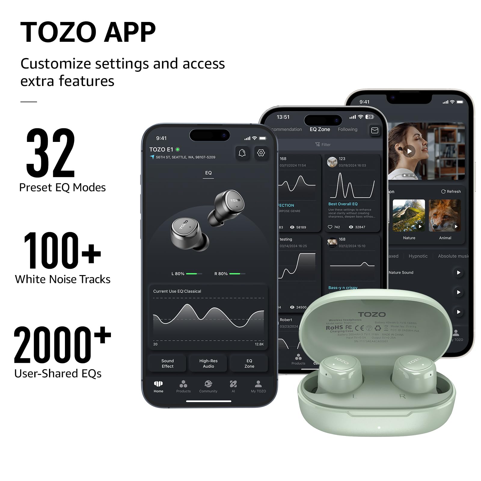 Foto 4 | Auriculares Inalámbricos Tozo E1 Con Micrófono Bluetooth 5.3 30h Playtime - Venta Internacional.