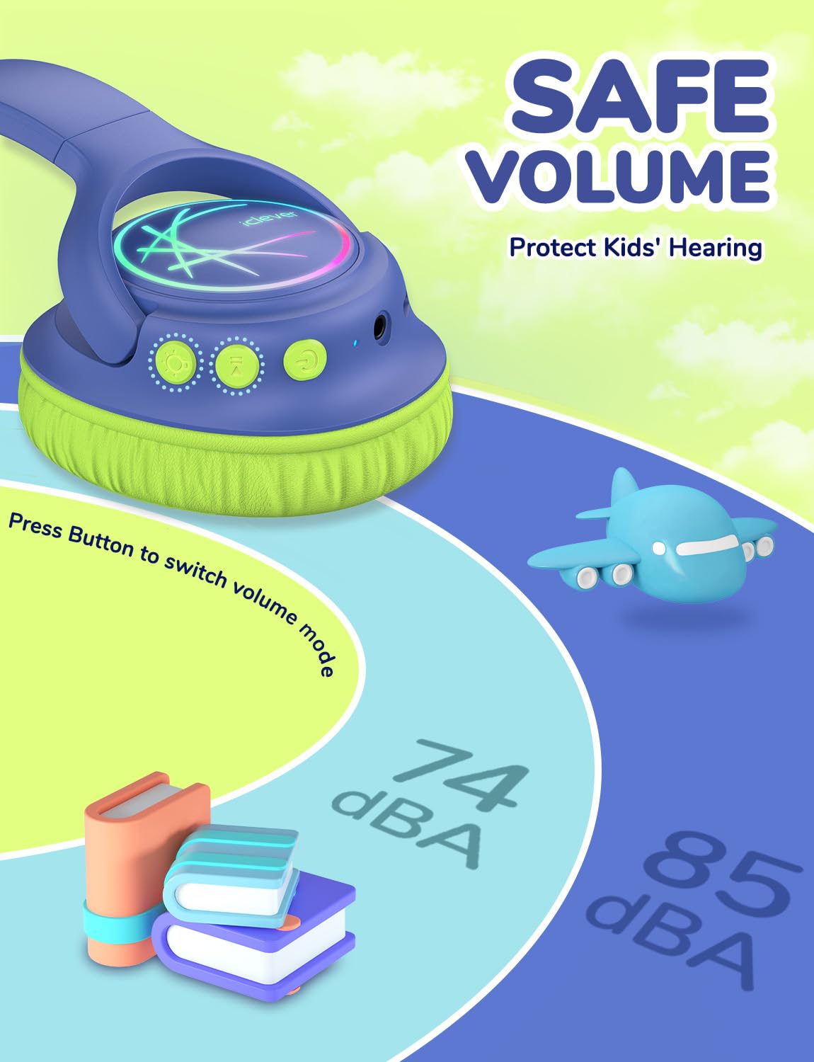 Foto 3 pulgar | Auriculares Bluetooth Iclever Bth18 Para Niños Con Luces Led Verde/azul - Venta Internacional.