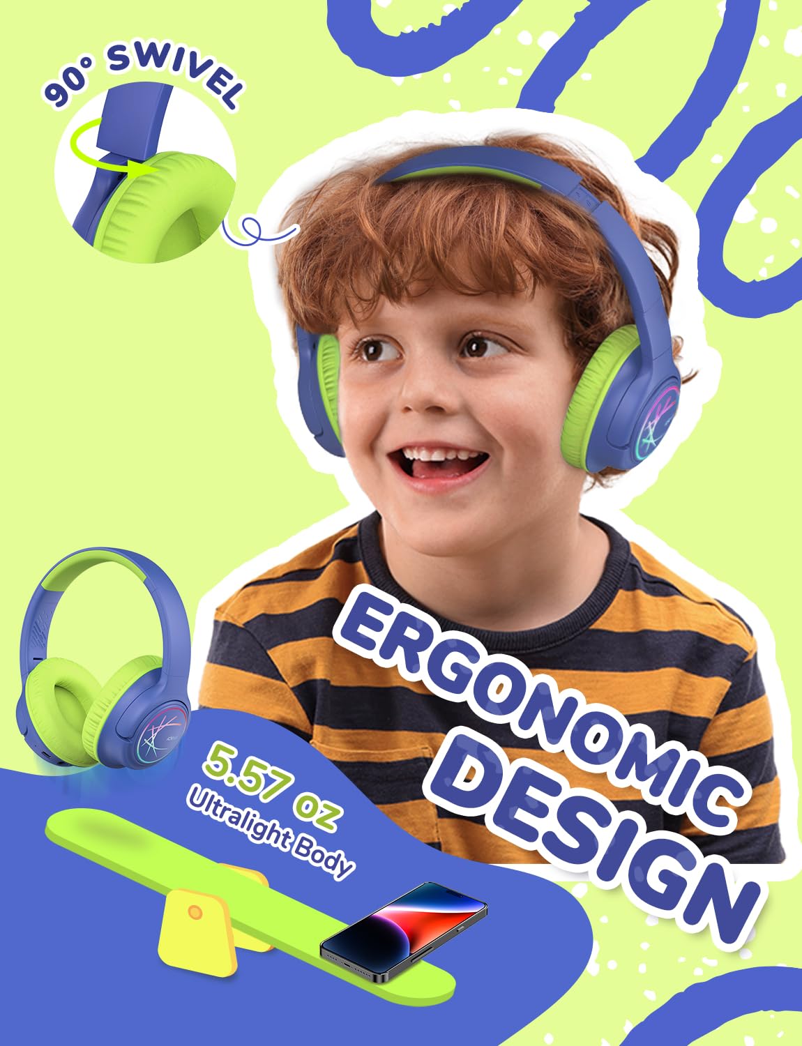 Foto 6 pulgar | Auriculares Bluetooth Iclever Bth18 Para Niños Con Luces Led Verde/azul - Venta Internacional.