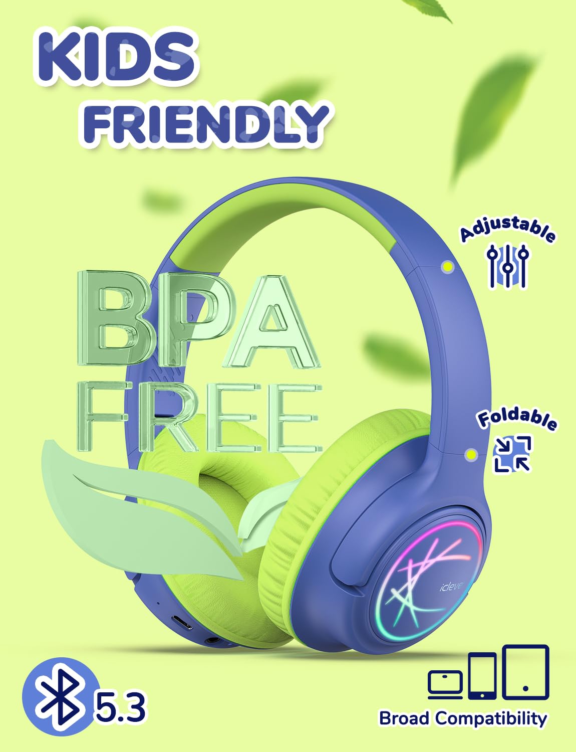 Foto 7 pulgar | Auriculares Bluetooth Iclever Bth18 Para Niños Con Luces Led Verde/azul - Venta Internacional.