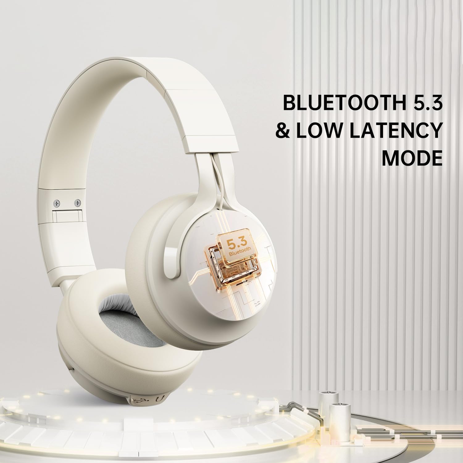Foto 5 pulgar | Auriculares Bluetooth Fingertime Over-ear 60h Playtime Beige - Venta Internacional.